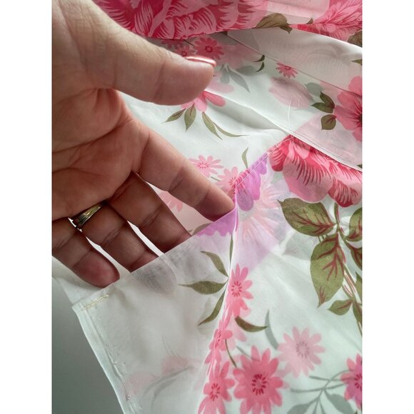 Vintage 1950s curtain, sheer floral pink, single pleated panel, long, narrow - Picture 8 of 10